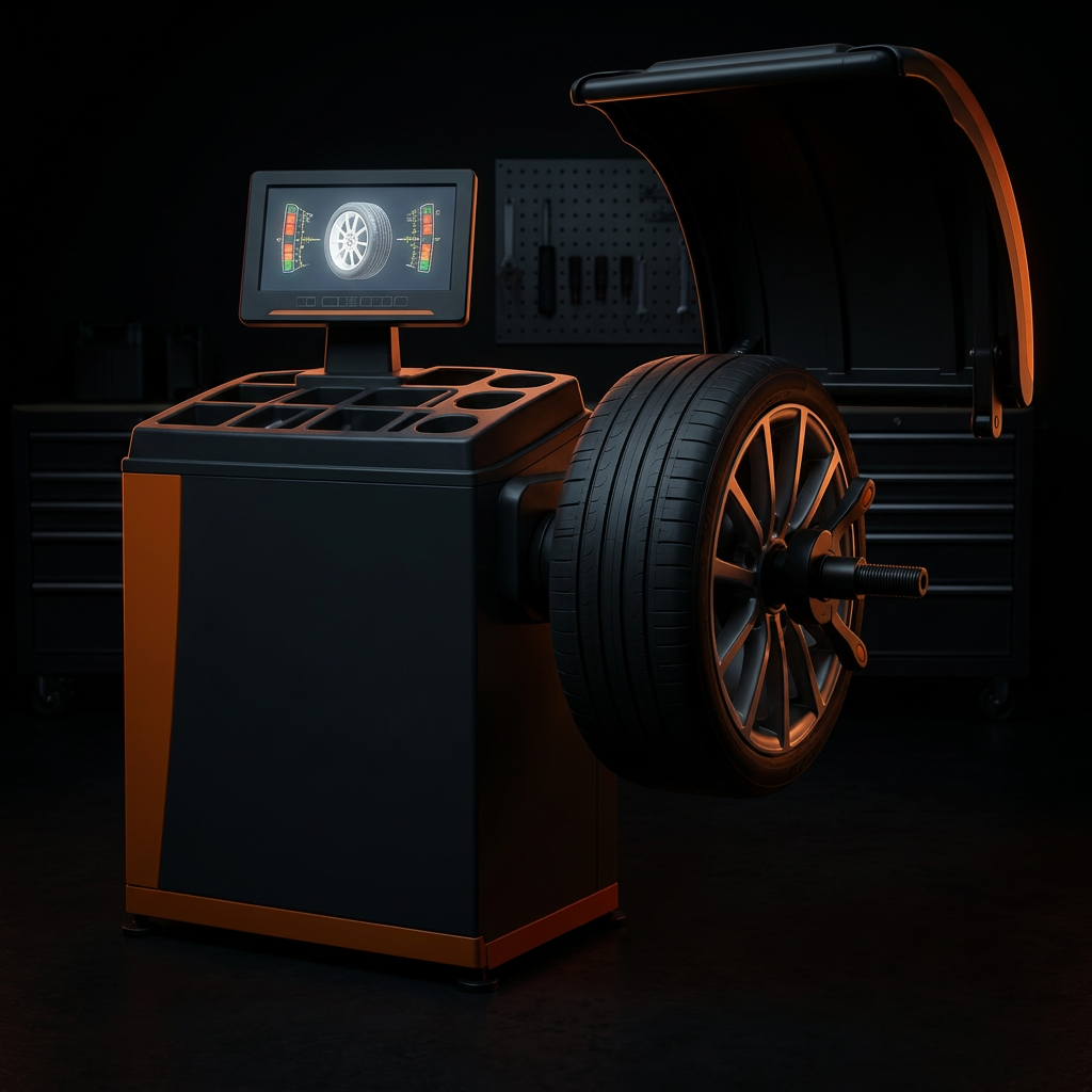 Wheel balancer with mounted wheel