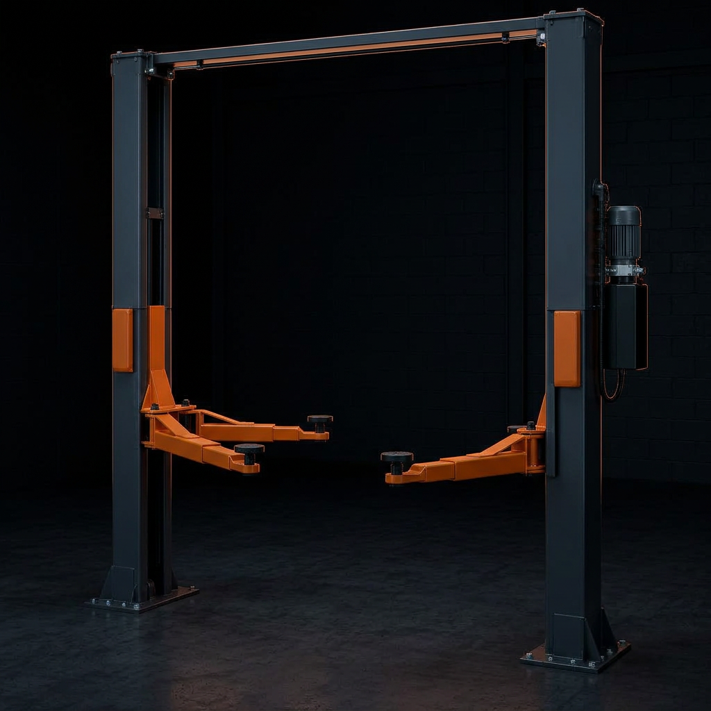 Two-post vehicle lift with orange lift arms